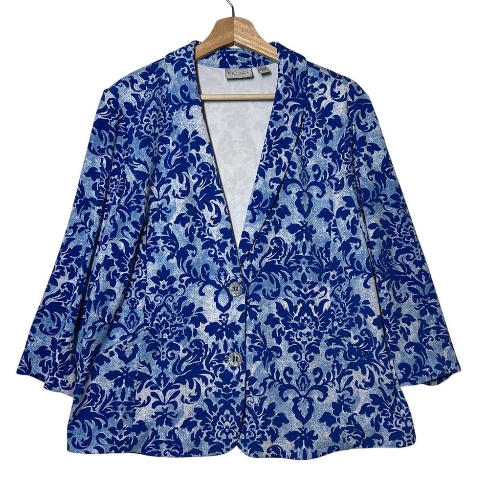 Graver Susan Graver Printed LK Fusion Blazer Jacket Shawl Collar Liquid Knit L